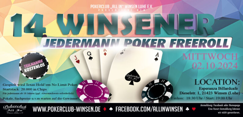 14. Winsener jedermann Texas Hold’em FreeRoll Pokerturnier – Anmeldung