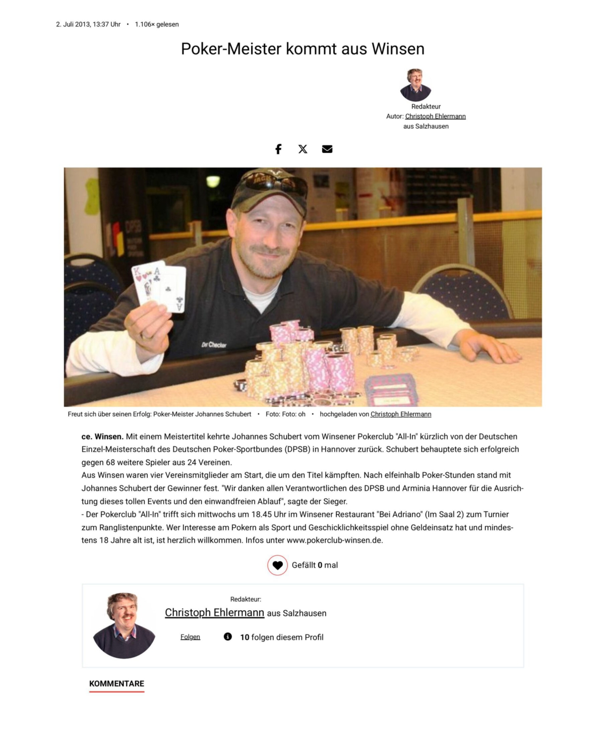 2013 – Poker-Meister kommt aus Winsen – Winsen